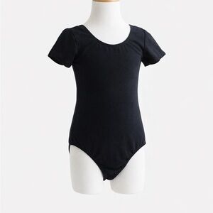 Girls Black Ballet Leotard Size 90cm Short Sleeve Dance Gymnastics Uniform